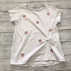 Zara girls White Peach Twist Front Short Sleeve Top Size 7